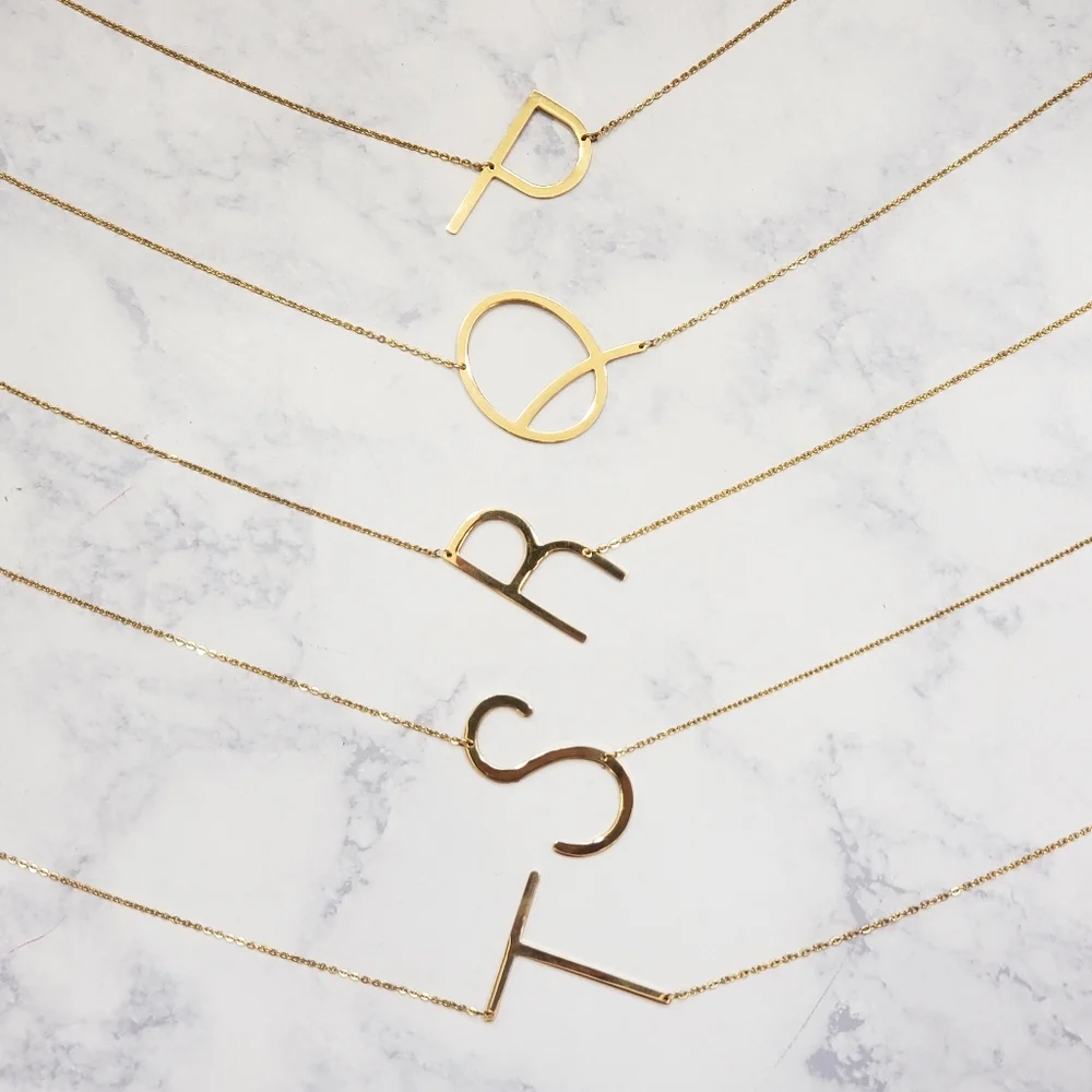 Monogram A-Z Block Letter Pendant Necklace Gold - Picture 5 of 6